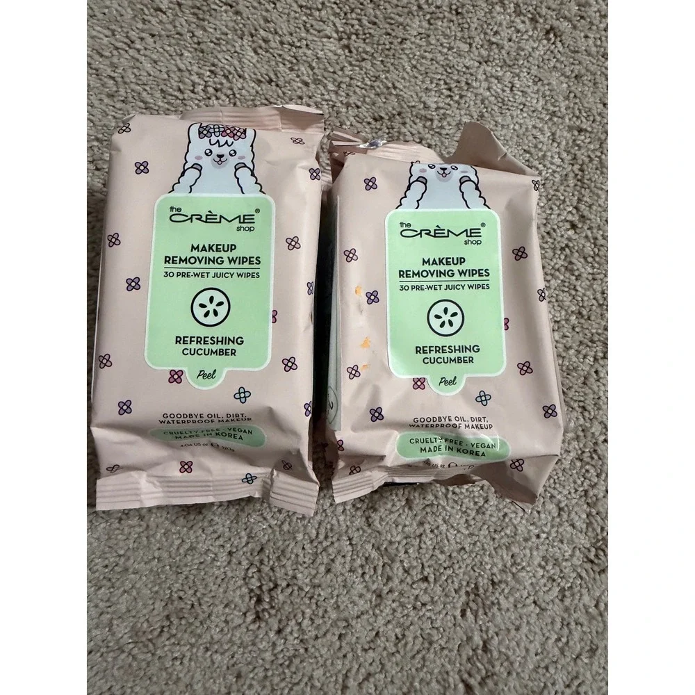 The Crème Shop Makeup Removing Wipes Refreshing‎ Cucumber 2 Pack 60 Wipes